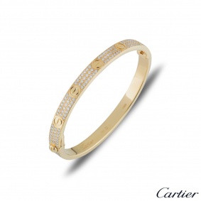 Cartier Yellow Gold Pave Diamond Love Bracelet Size 17 N6035017